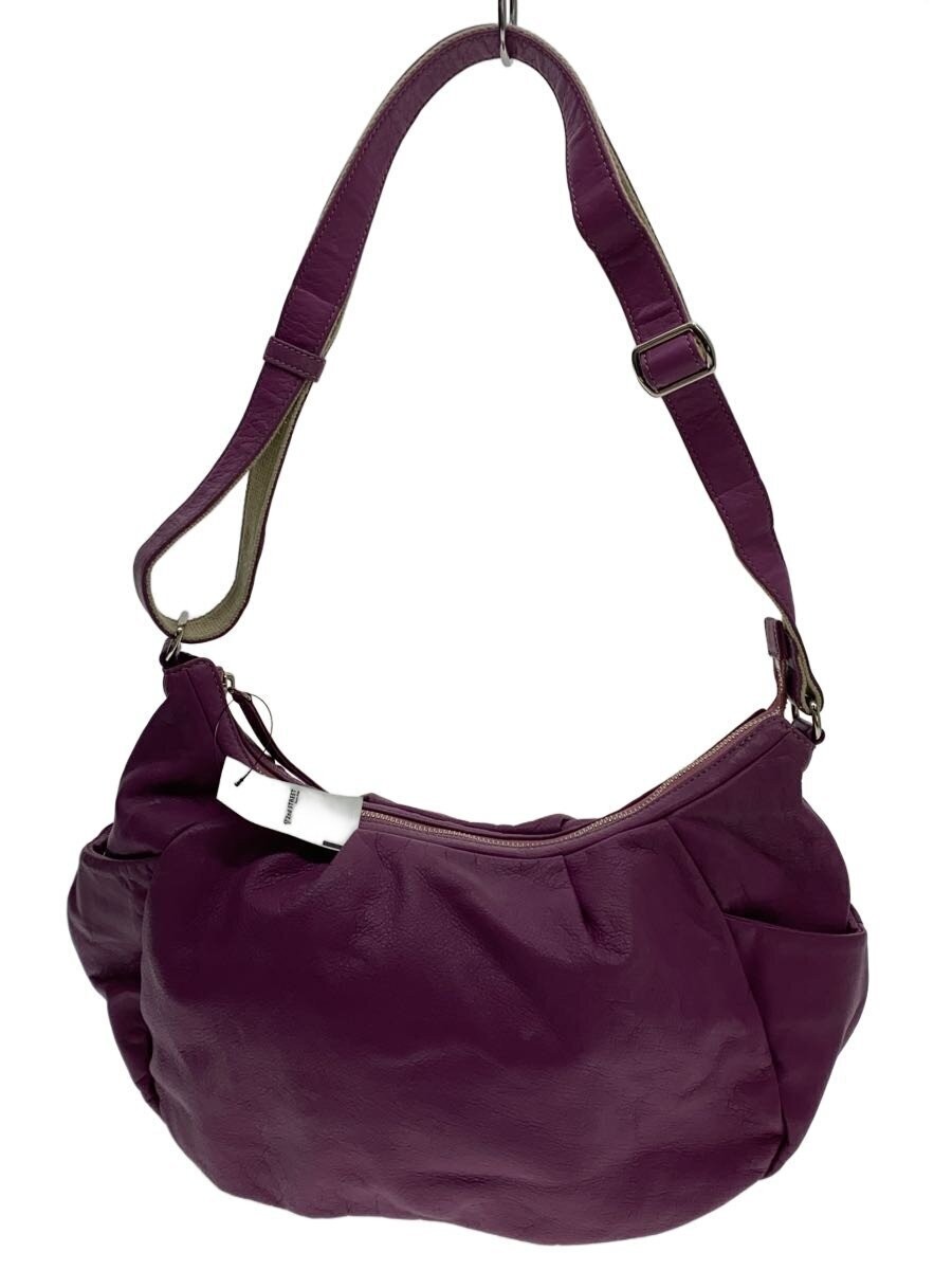 Tsuchiya Kaban Purple Leather Gathered Shoulder Bag Women Zip Auth From JAPAN