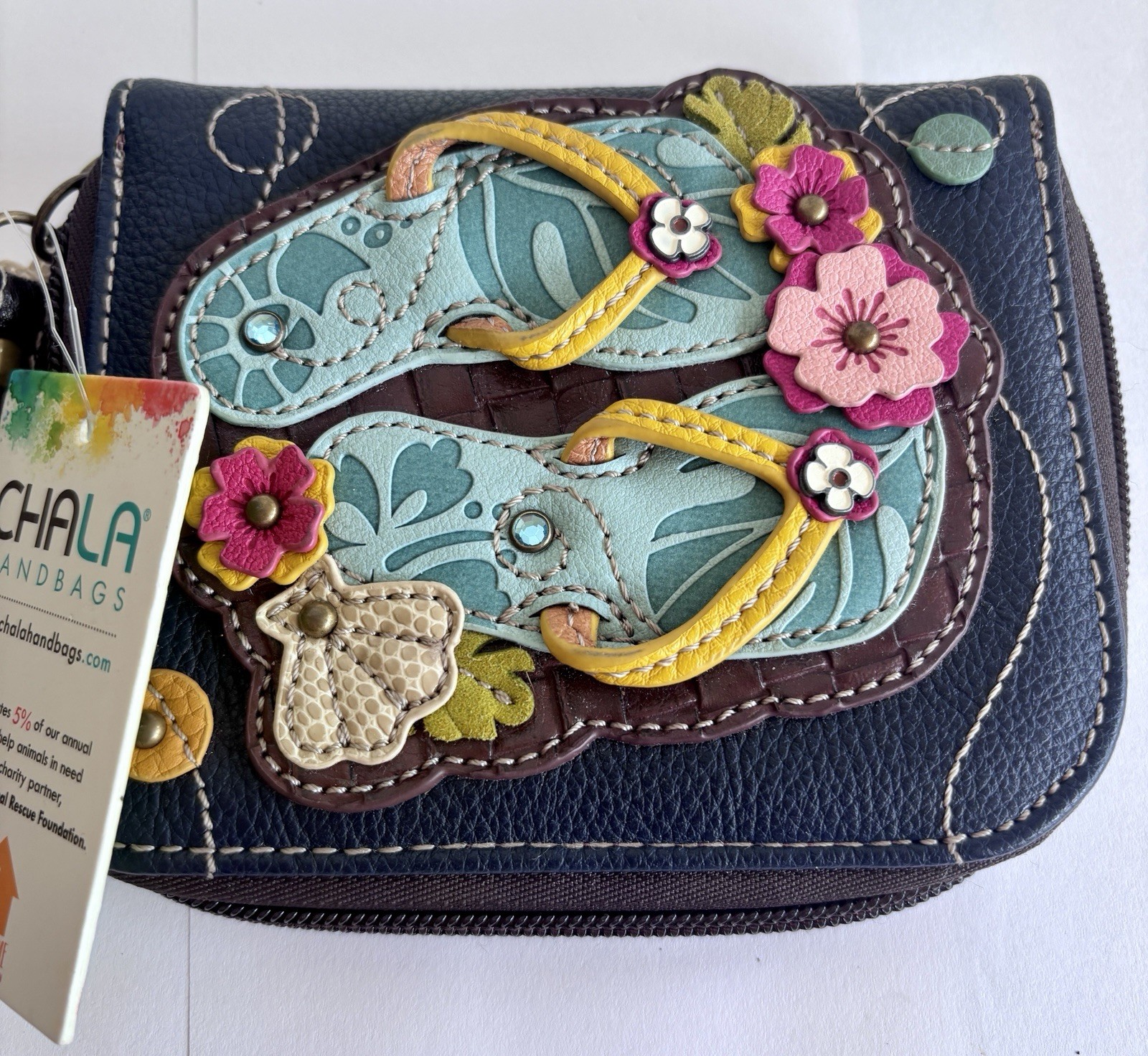 Chala Flip Flop Zip Around Wallet Wristlet NWT Summer Vibe 5″W x 6″H x 1″D NWT