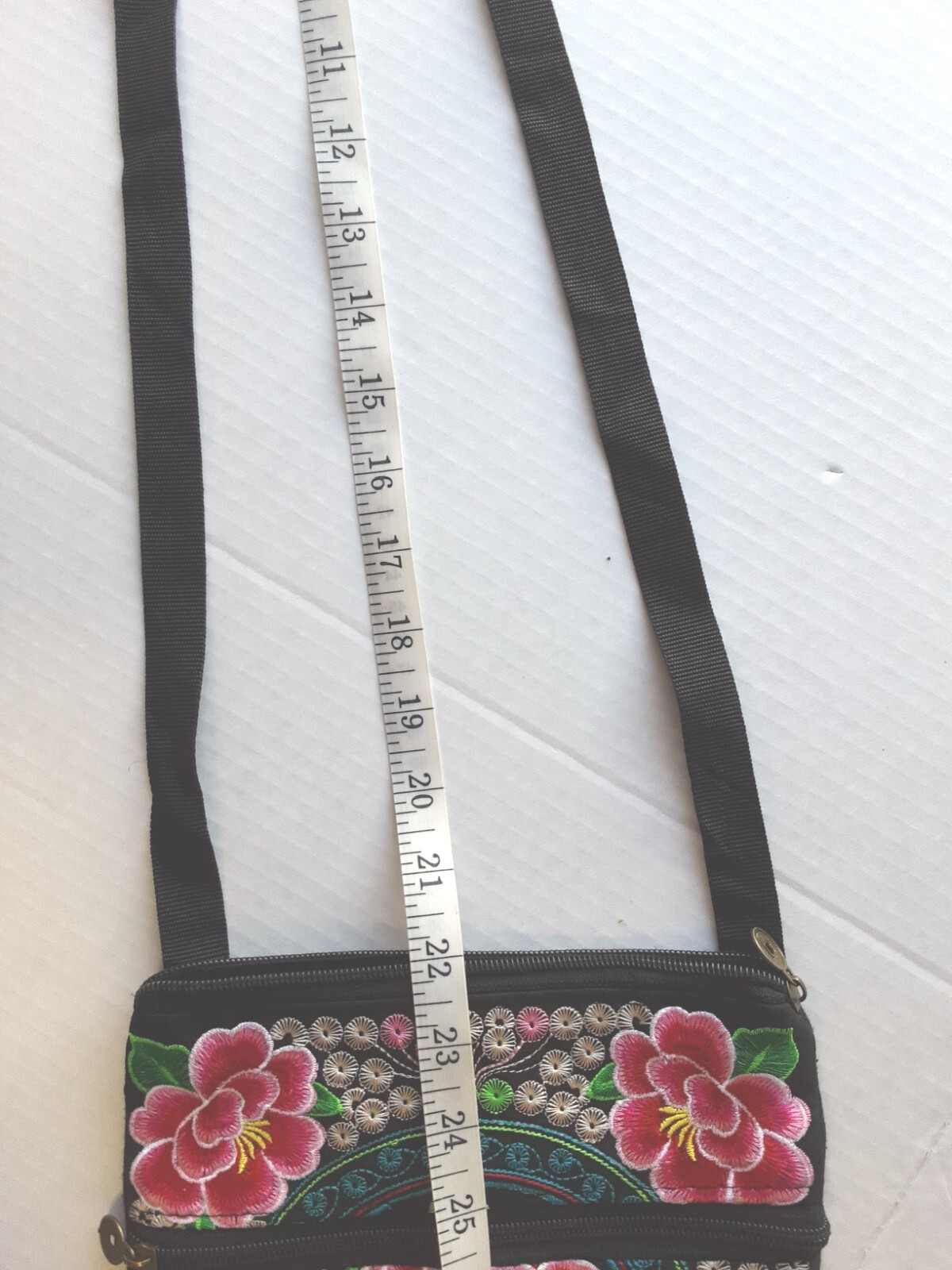 Embroidered Canvas Crossbody Bag Purse Zippered Lined Lightweight Lotus Flowers