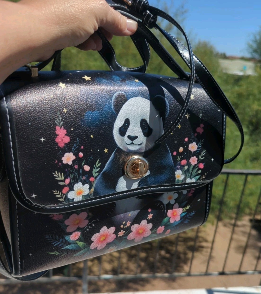 Panda Vegan Leather Satchel Bag, Boho Crossbody Purse 👇 Read