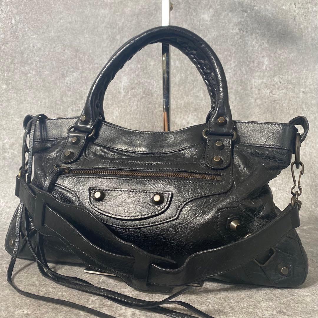 Balenciaga The First Leather Handbag Shoulder Bag 2way Black Auth