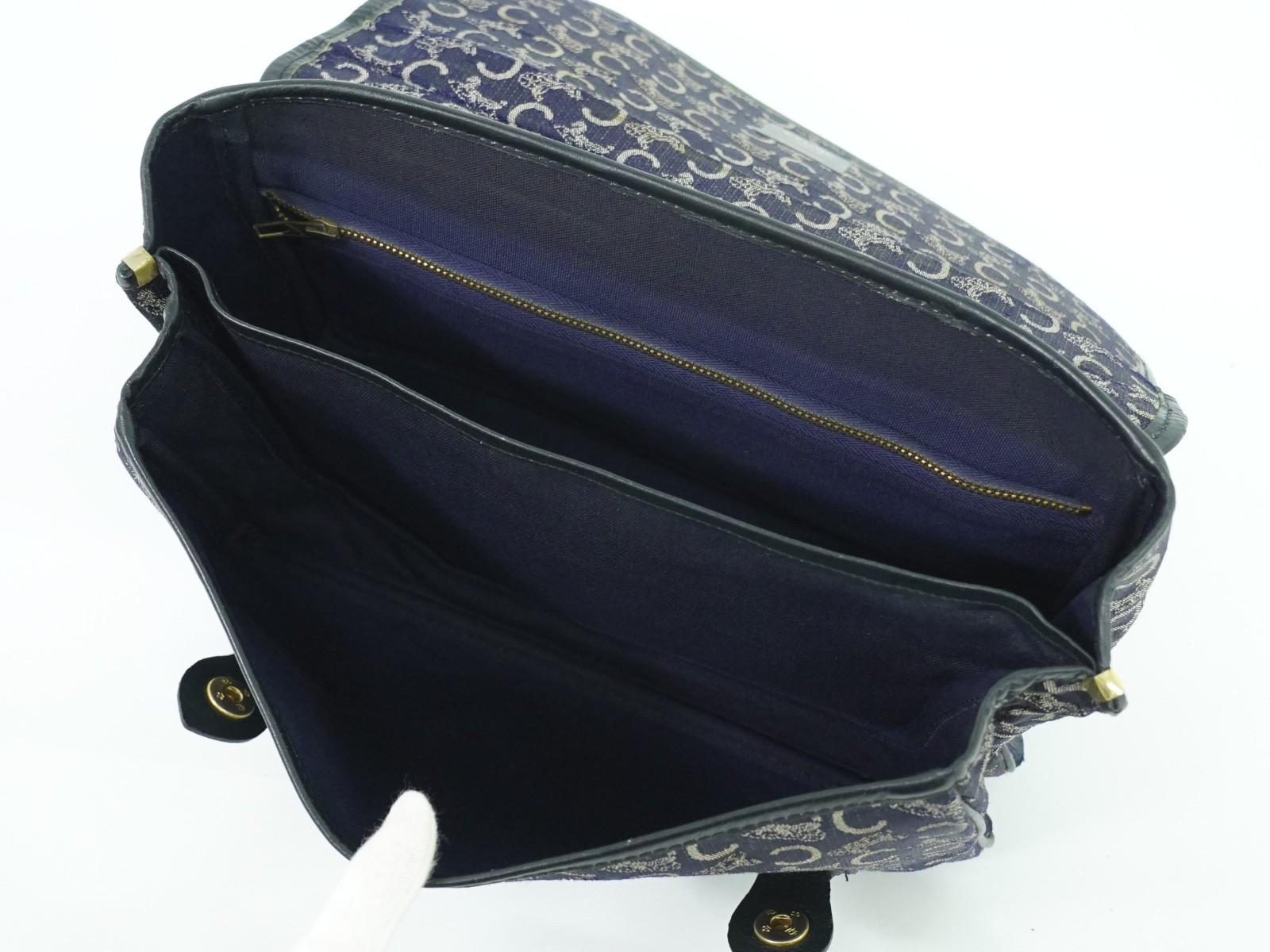 CELINE C Sulky Canvas Top Handle Handbag Navy