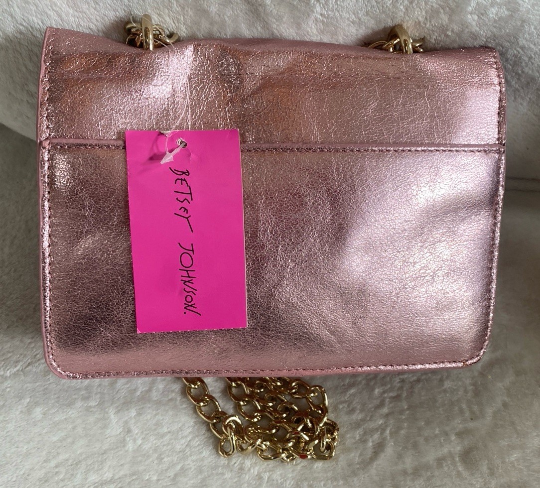 NWT Betsy Johnston Pink Gem-Embellished HORSESHOE Crossbody Bag with Chain Strap