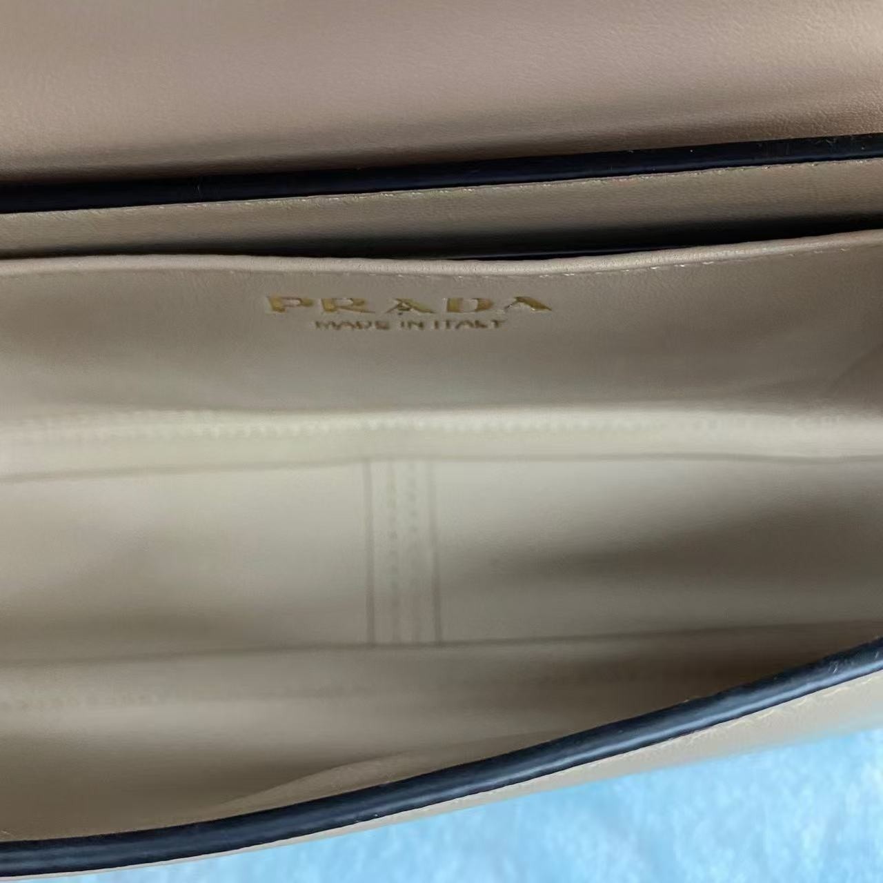 Prada Cleo Sand Beige Small Brushed Leather Flap Shoulder Bag