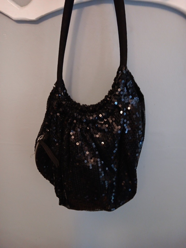 Candies Black Sequin Shoulder Bag Medium Size 16×11 Inches