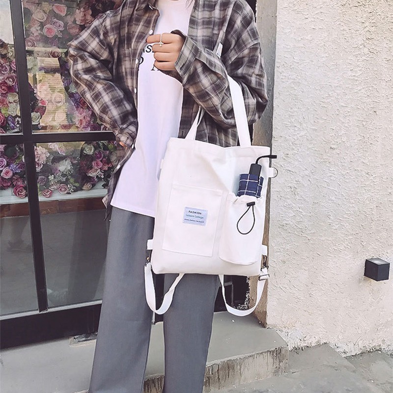 Harajuku Canvas Backpack Women Cute School Bag Korean Preppy Tote Shoulder Bag