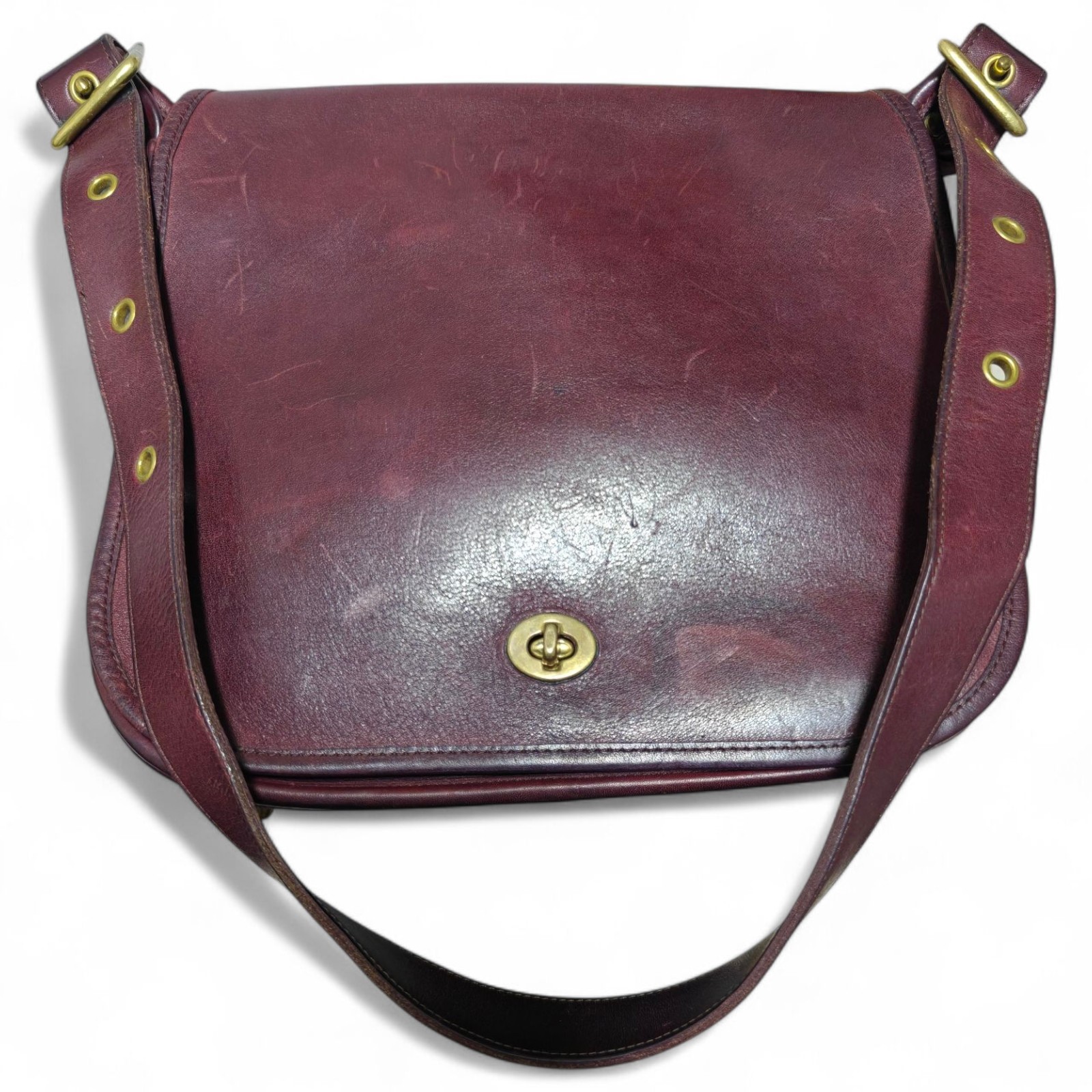 Vintage Coach NYC Leather Crossbody Messenger Bag Burgundy Turnlock 499-0033