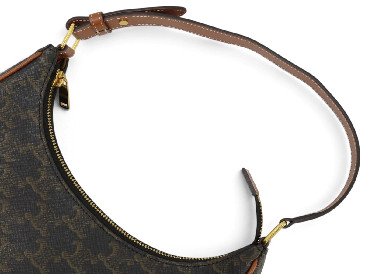 CELINE AVA Triomphe One-Shoulder Bag Hobo Handbag Tan Black Brown 193952BZJ.04LU