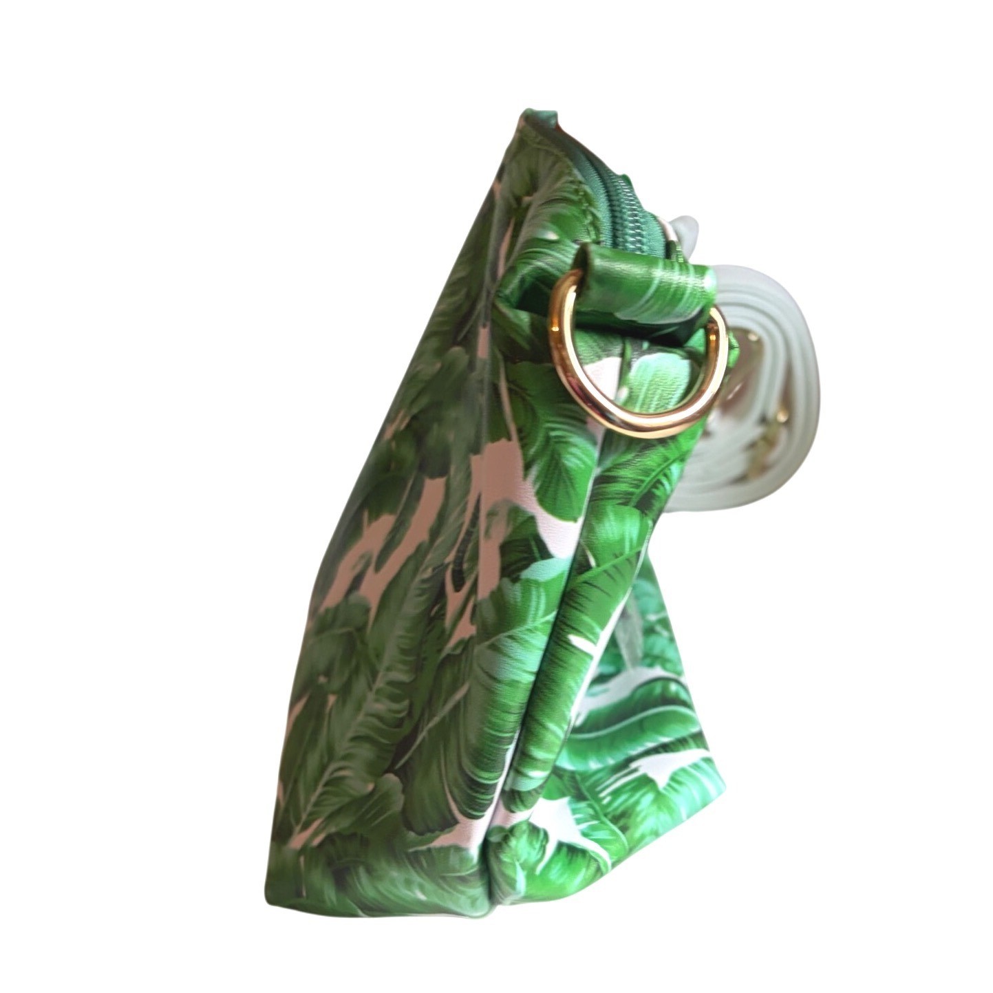 IWM Banana Leaf Print Green Tropical Palm Clutch White Strap 11.5″ W X 7″ tall