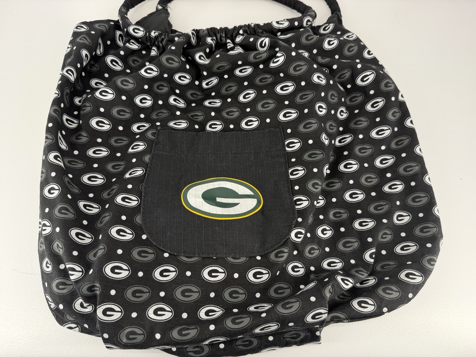 NFL Green Bay Packer Black/White Repeat Logo Double Handle Shoulder Tote Bag