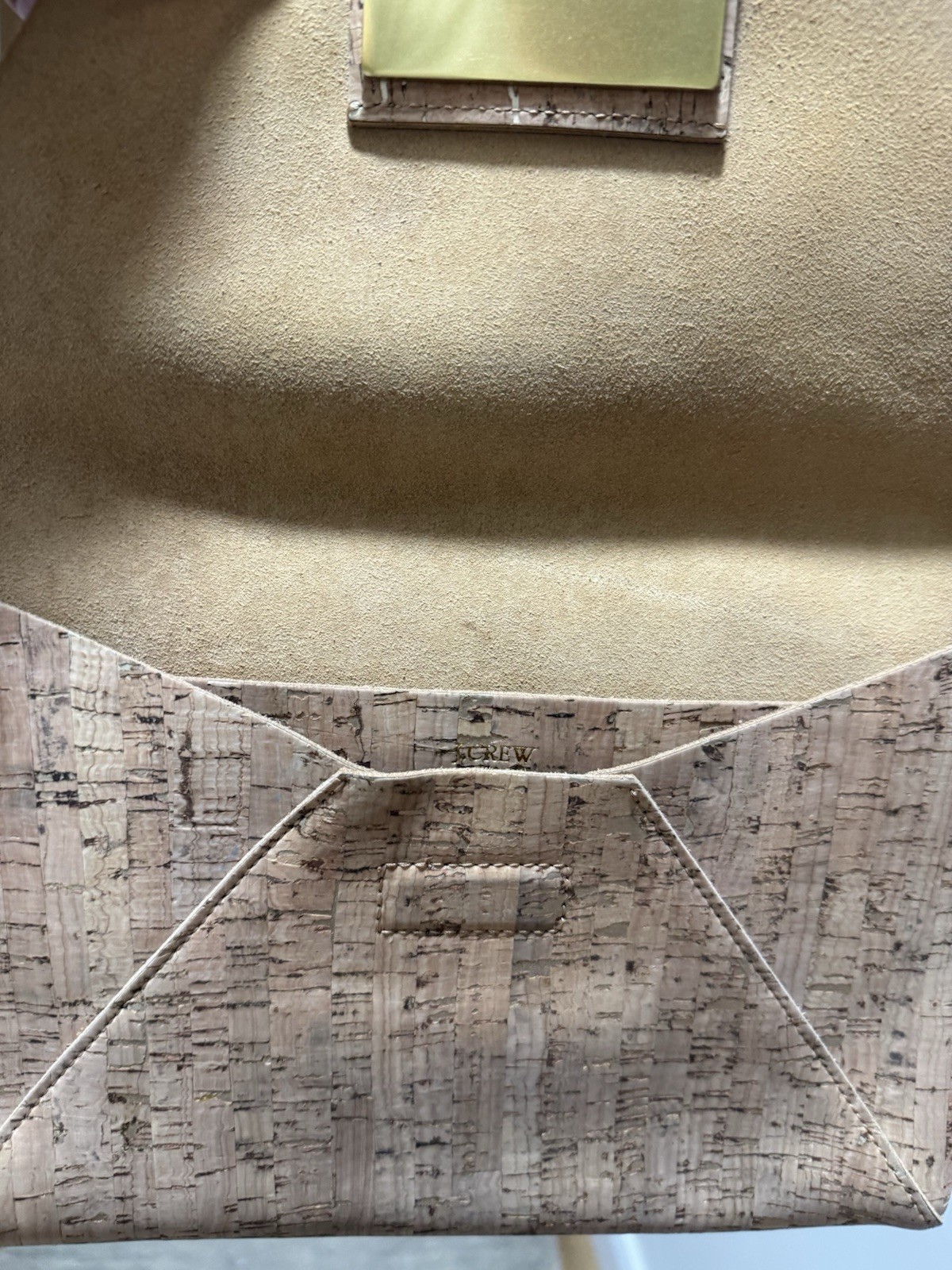 J.CREW Envelope Clutch Bag Beige Gold Metallic Logo Accents Magnetic Lined