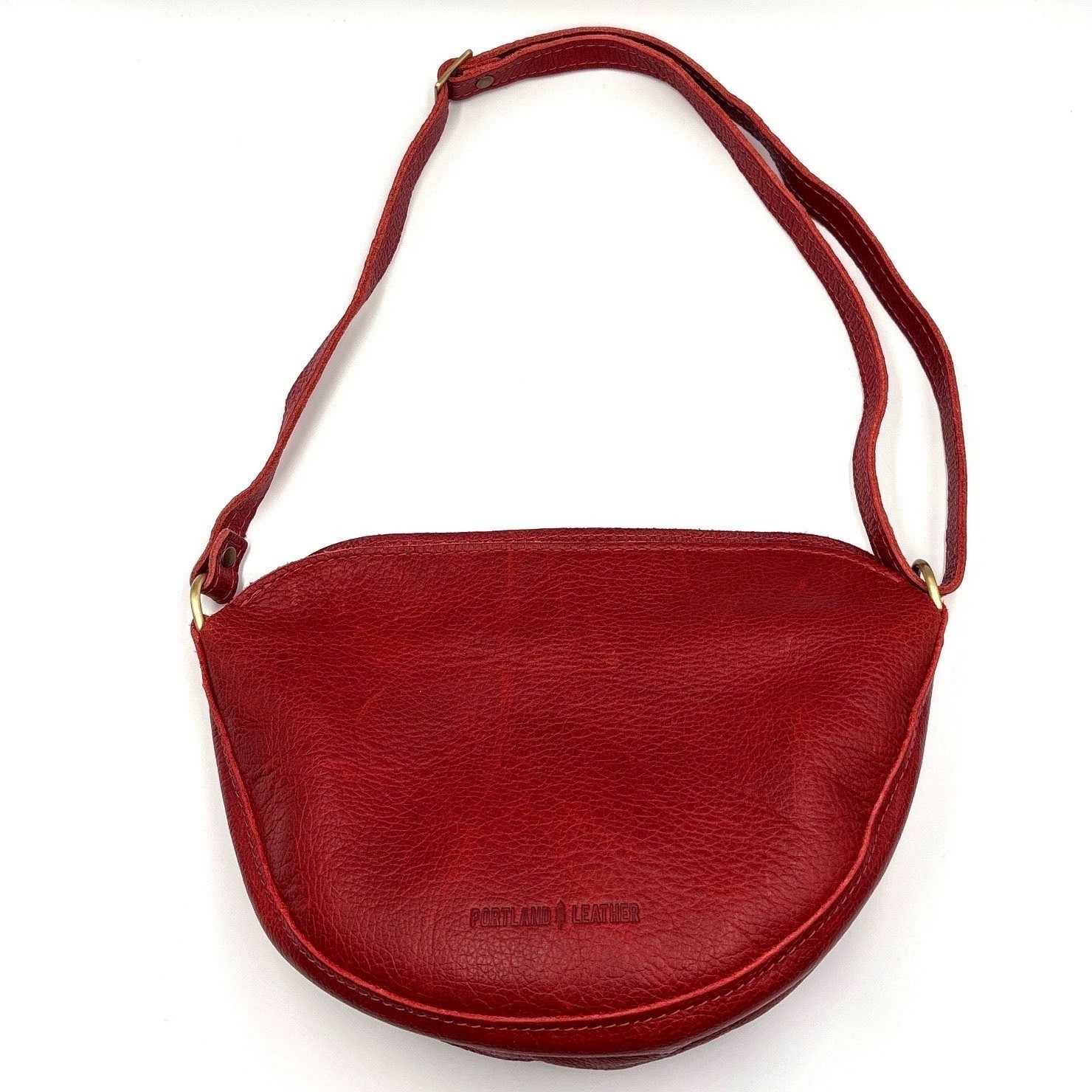 Portland Leather Goods Chili Red Pebbled Koala Crossbody Bag Handcrafted Genuine