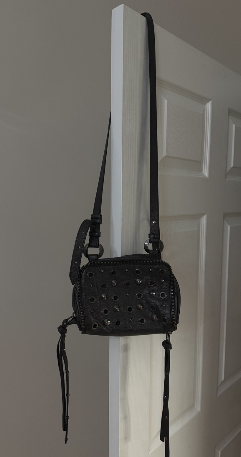 Liu Jo Women’s Brown Studded Zip Shoulder Bag w/ Adjustable Strap, Red Lining