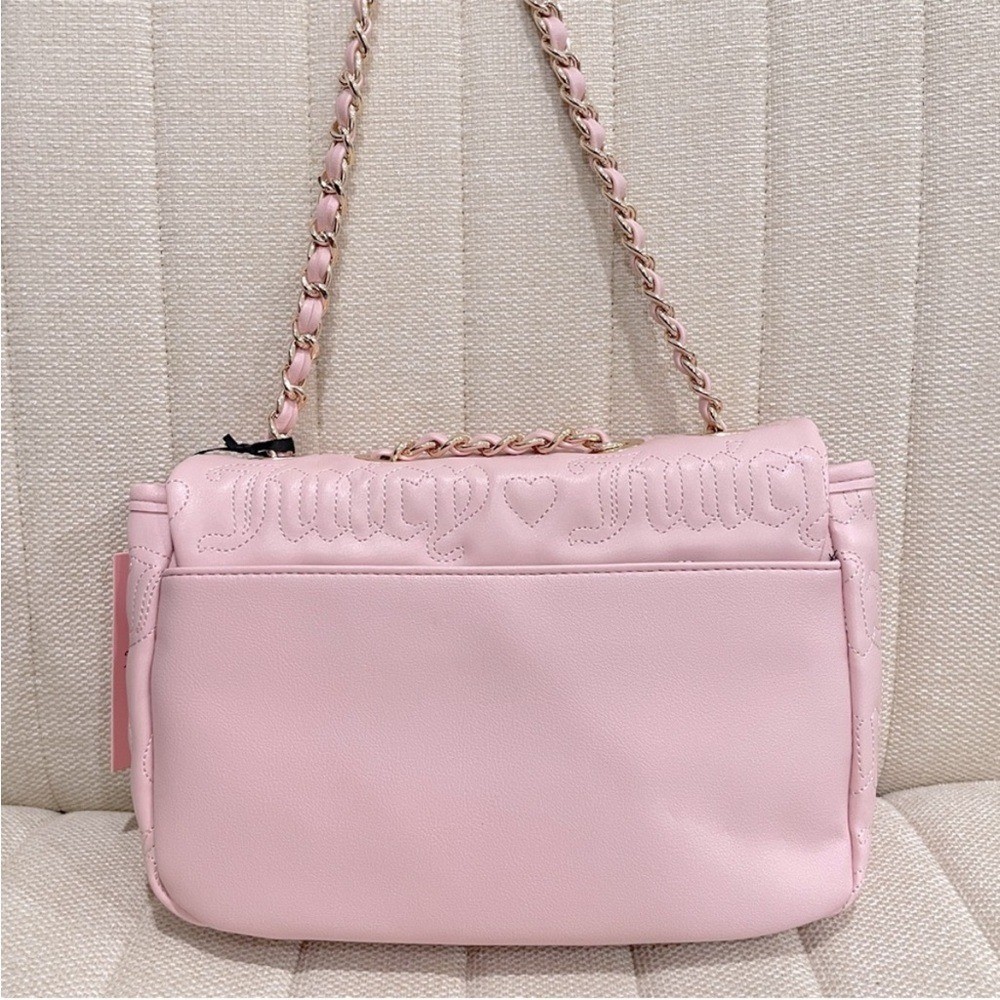 NEW Juicy Couture Pink Embossed Logo Heart Crossbody Bag Gold Hardware NWT