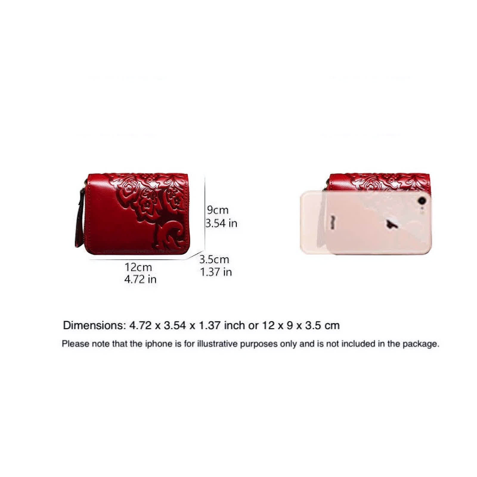 Erivis Red Leather Purse for Women with Zipper Pocket Card Holder