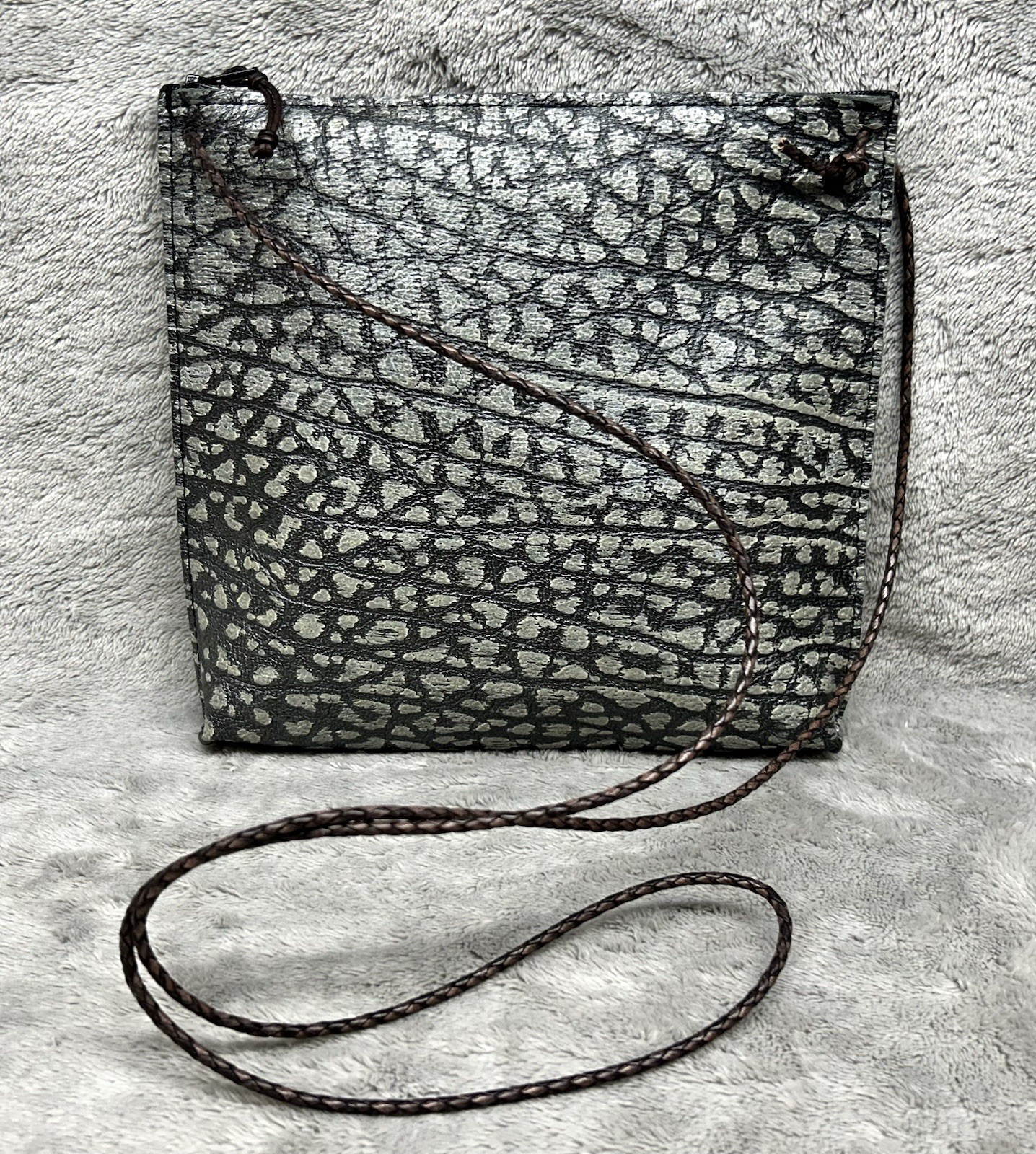 B May Purse Metallic Leather Crossbody Bag Silver Gray Minimalist Small Bag