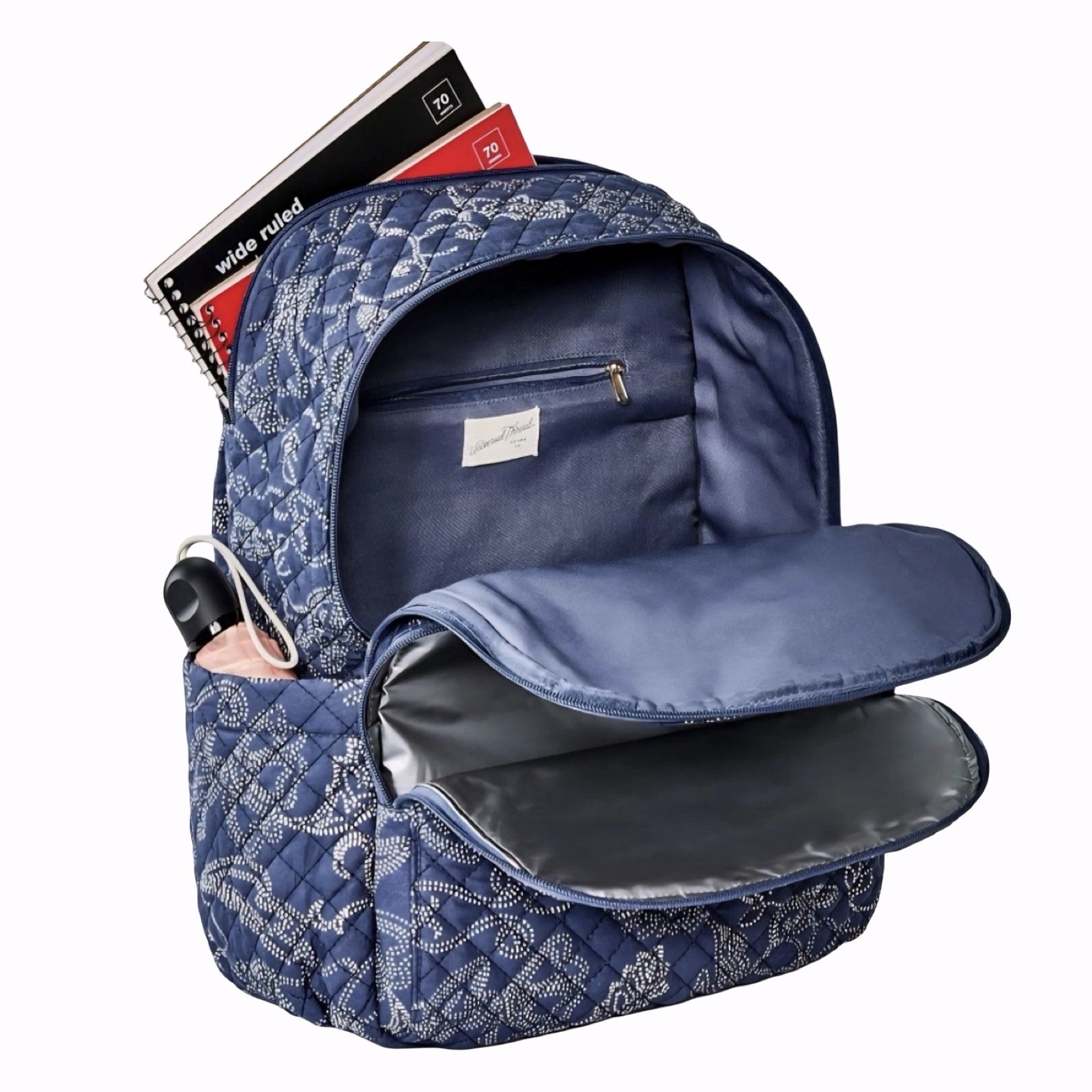 Lightweight Large Quilted Dome Backpack Insulated Fits 12″ Laptop Blue 18″H NWT