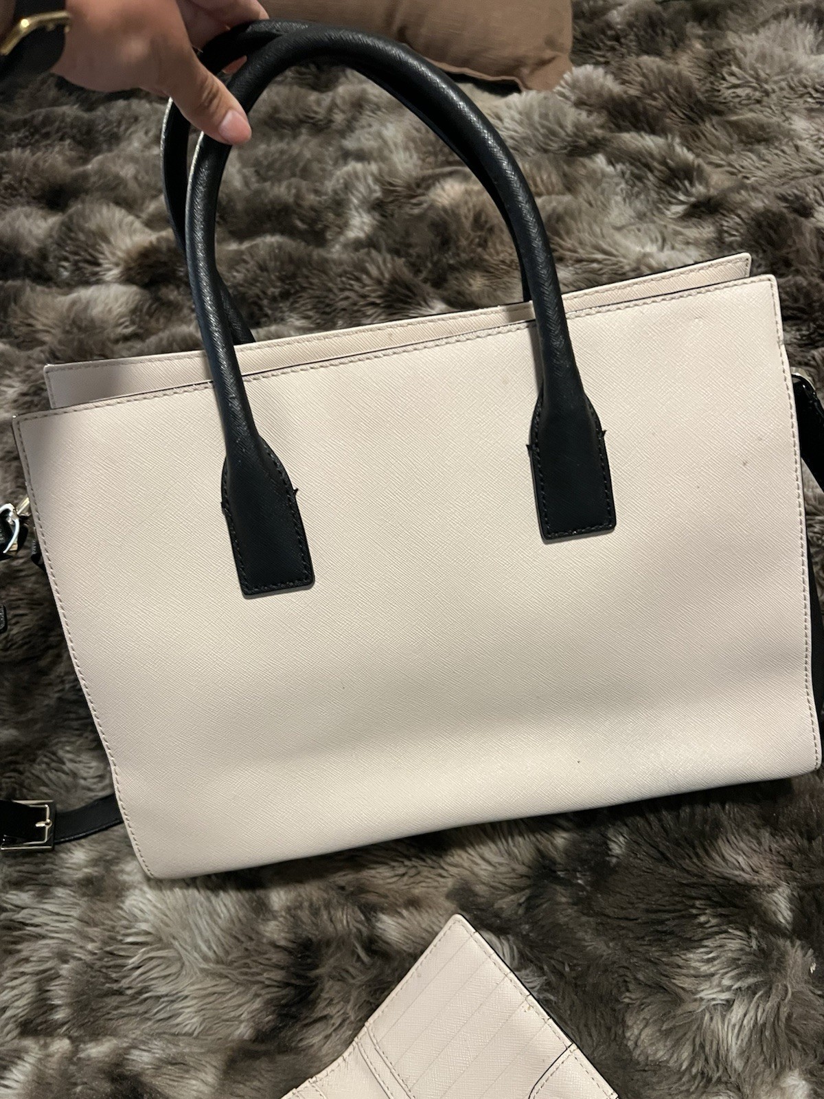 Kate Spade New York Beige/Black Colorblock Satchel Zip, Wallet, Silver HW