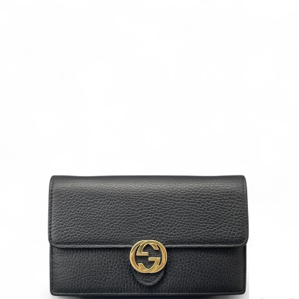Gucci Interlocking G Chain Wallet Black Grained Calfskin (ym062026a6r)