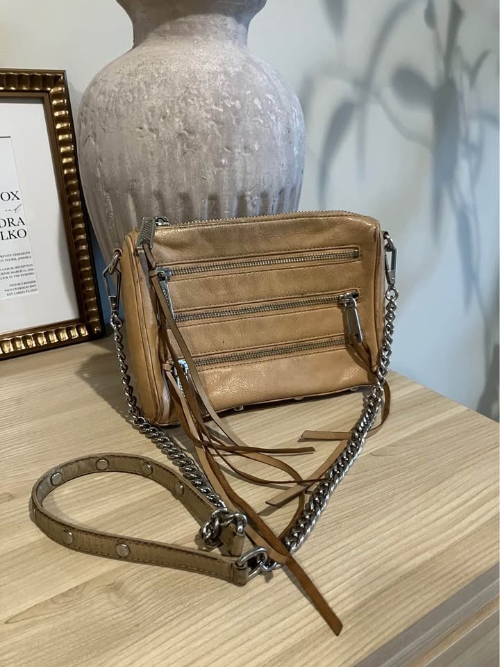 Rebecca Minkoff Tan Leather Chain Strap Zipper Closure Crossbody Bag