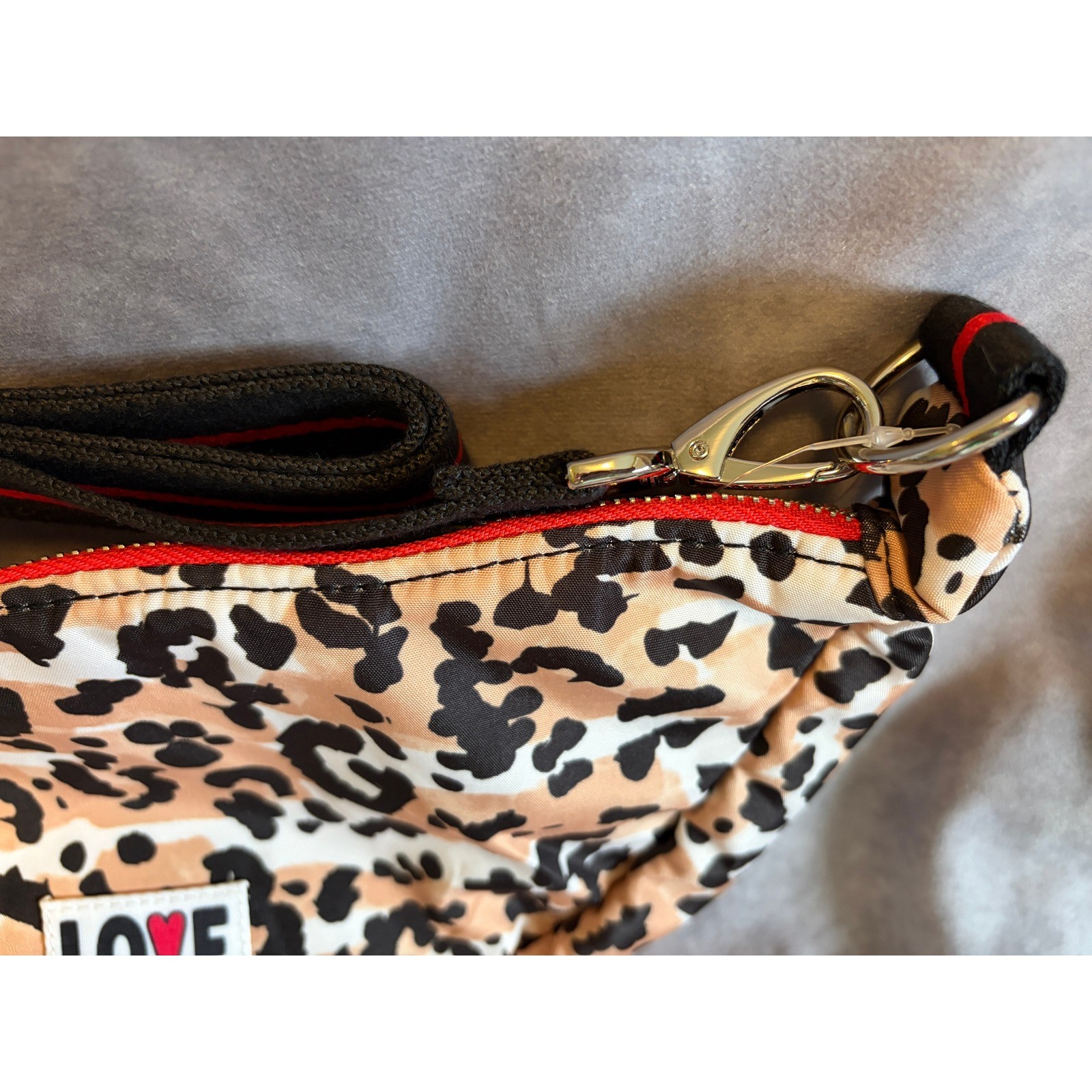 Brighton Spotted Love Swing Bag Leopard Print Nylon Crossbody Red Accent NWT