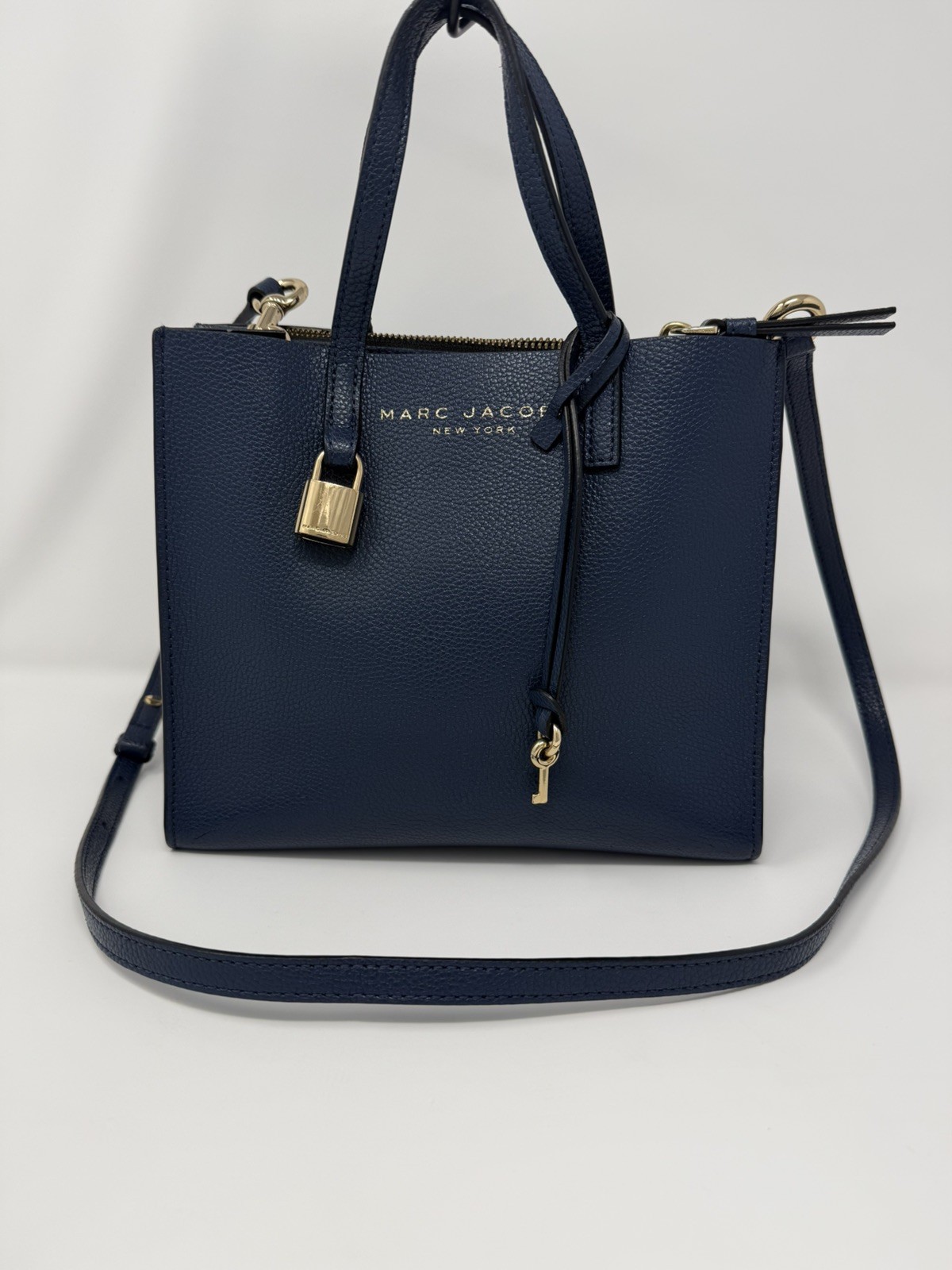 Marc Jacobs Mini Grind Tote Crossbody Navy Blue Pebbled Leather Purse Handbag