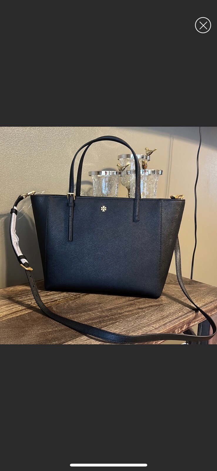 Tory Burch Emerson Women’s Small Top Zip Tote Handbag – Black