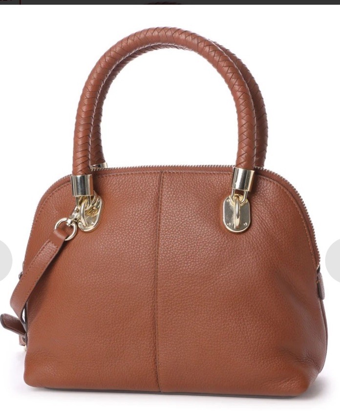 COLE HAAN Leather Shoulder Satchel Crossbody Brown Gold Hardware Woven Top