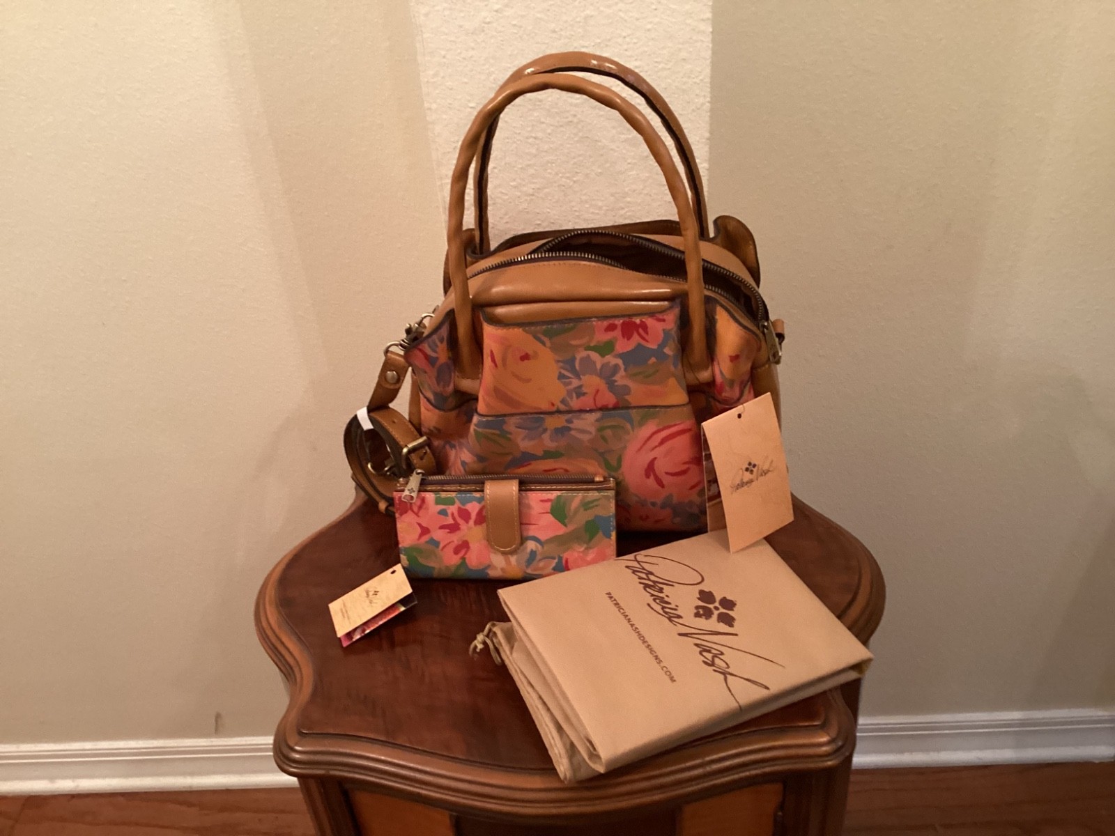 NWT PATRICIA NASH Ashford Leather Crossbdy Satchel Citrus Rose/Matching Wallet