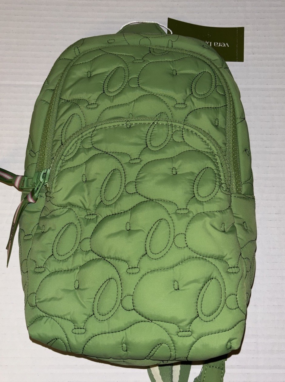 Vera Bradley Lorman Sling Backpack Peanuts Fluorite Green Snoopy Country Club