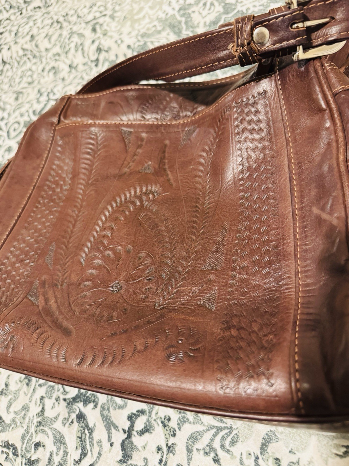 NWT Brown Tooled Ropin West Bag Style 978 Single Shoulder Strap Leather