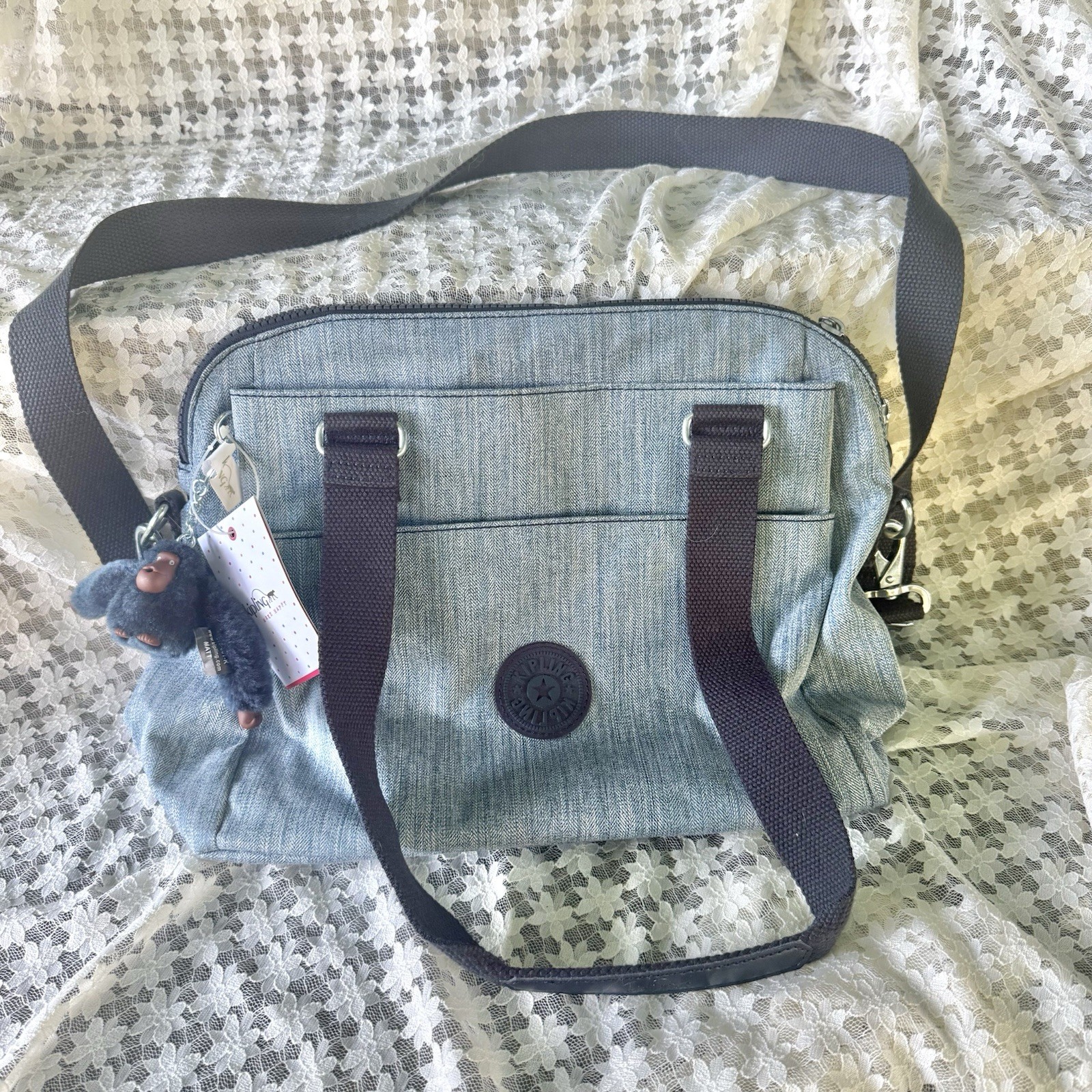 Kipling Felicity Tote Shoulder Crossbody Bag Indigo Blue NWT Gorilla Keychain