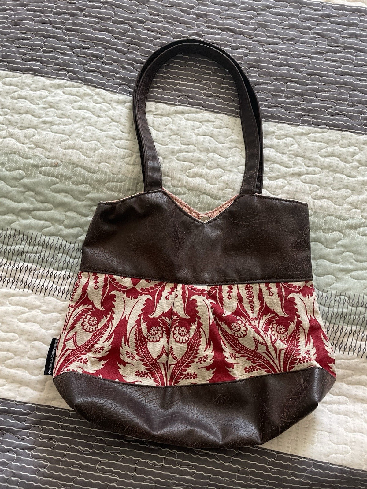 Rebekah Scott Designs Floral Tote Bag Brown Red Beige Magnetic Closure Pockets