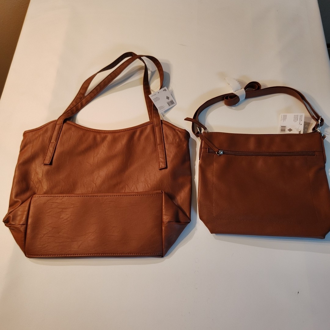 Just Be Brown Purses Lot Of 2. One Tote And One Shoulder/Crossbody