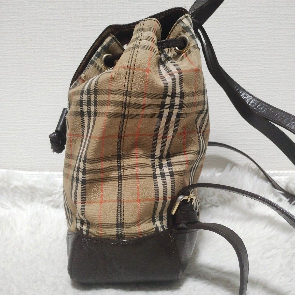 Burberry Nova Check Shadow Horse Canvas Leather Backpack Vintage Beige Brown