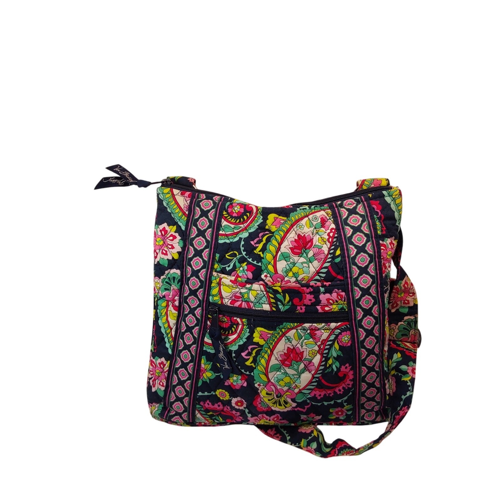 Vera Bradley Hipster Petal Paisley Navy Pink Teal 11″W x 10″H x 1.75″D