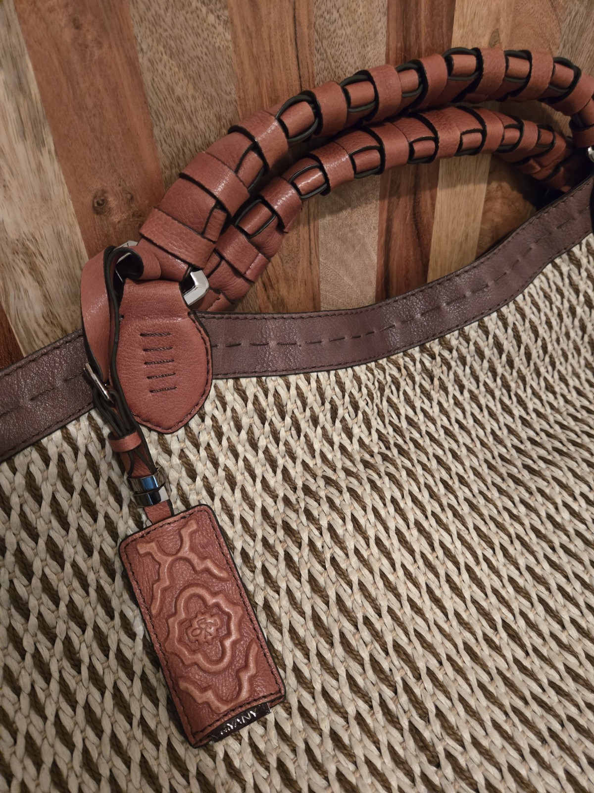 YANY Ashley Raffia And Leather Trim Oversized Tote Bag