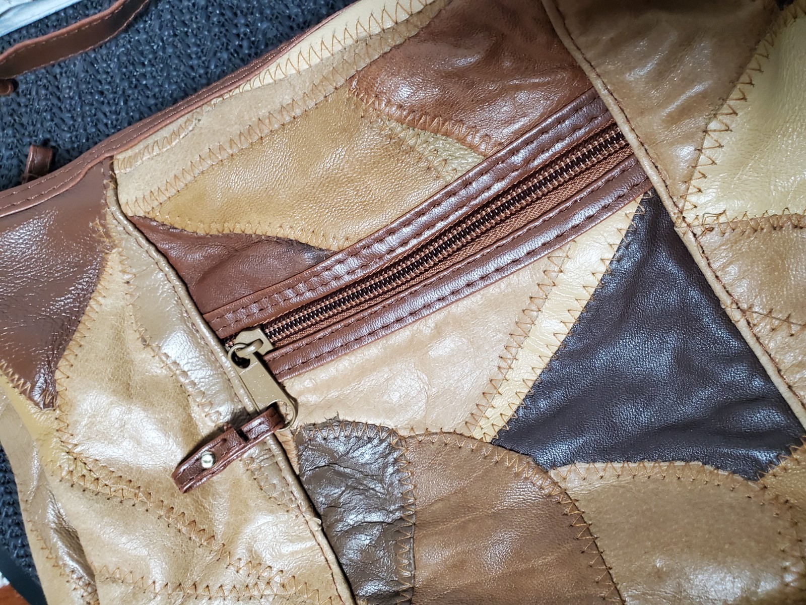 Vtg Leather Patchwork Boho Hippie Festival Shoulder Bag Purse Browns 80’s 90’s