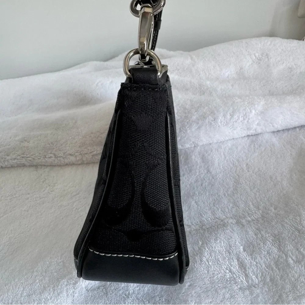 Coach 6094 Black Signature Demi Pouch Bag Canvas Leather Mini Shoulder Y2K