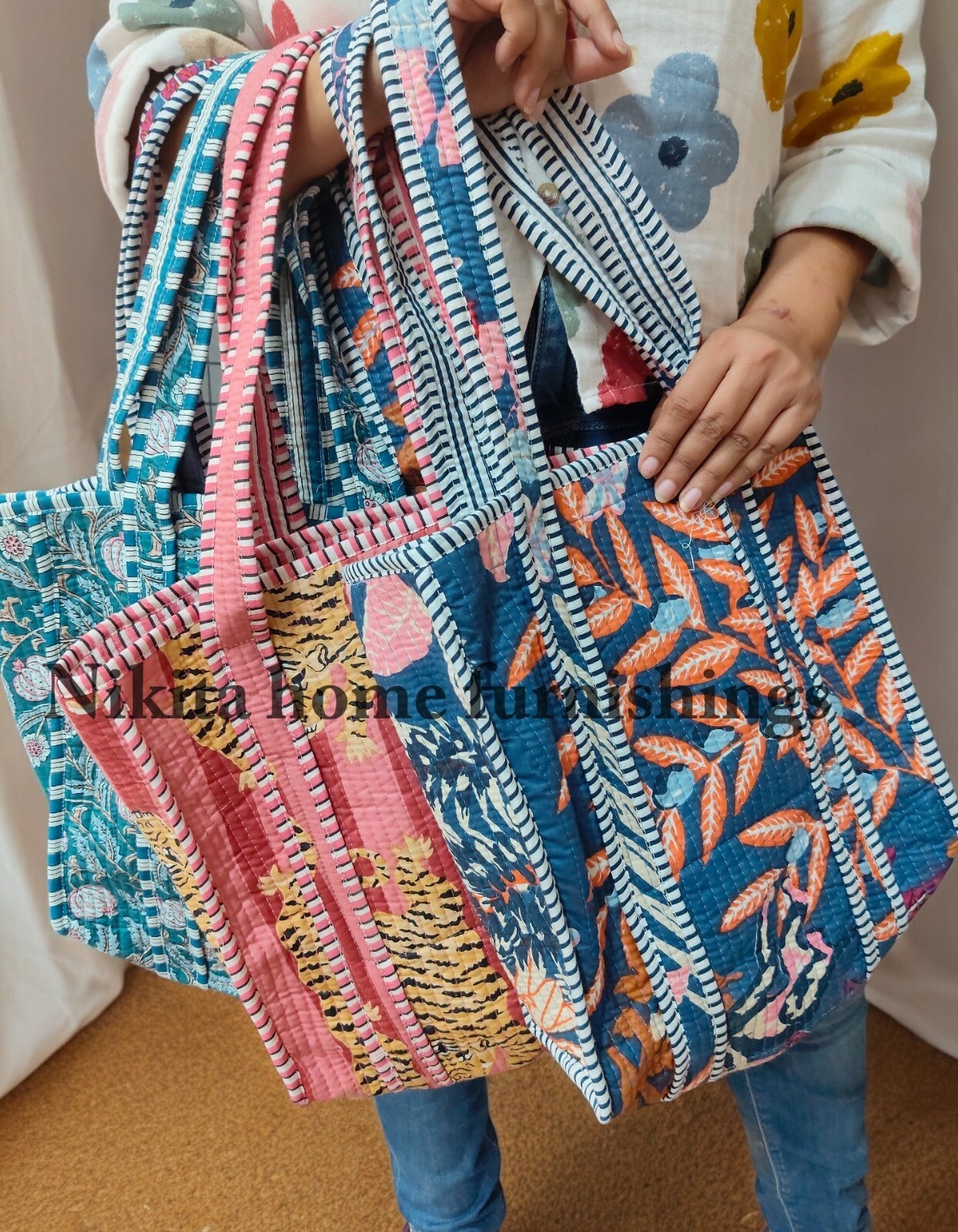 10Pc Cotton Quilted Bag Handmade Bag Quilted Shoulder Bag Indian Floral Bag
