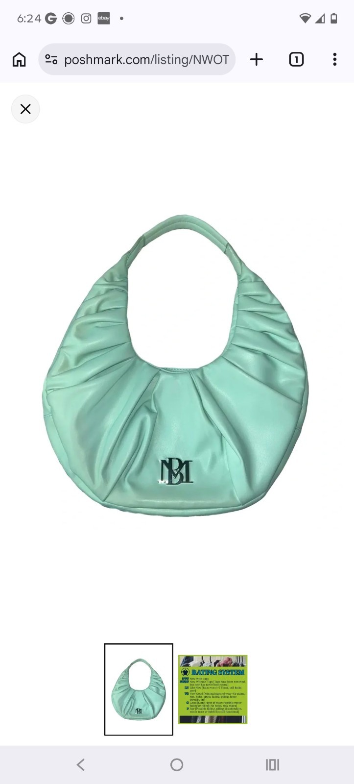 Badgley Mischka Mint Green Crescent Pleated Shoulder Bag Zip Silver Hardware
