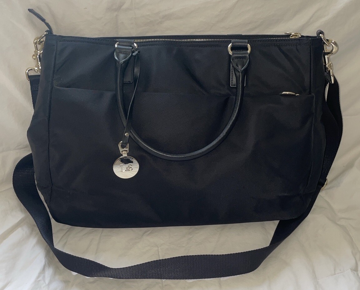 LO & Sons Black Nylon Large Laptop Tote Messenger Bag Purse-NEAR MINT