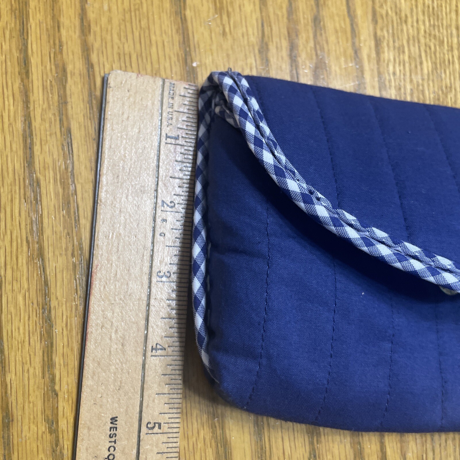 Totes Small Make Up Cosmetics Bag w/Mirror 7 in x 4.5 in Blue Check Trim New