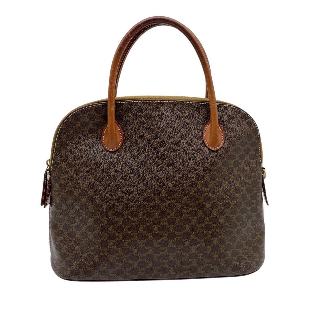 CELINE Macadam Brown PVC 2 Way Handbag Shoulder Bag Gold Hardware Authentic