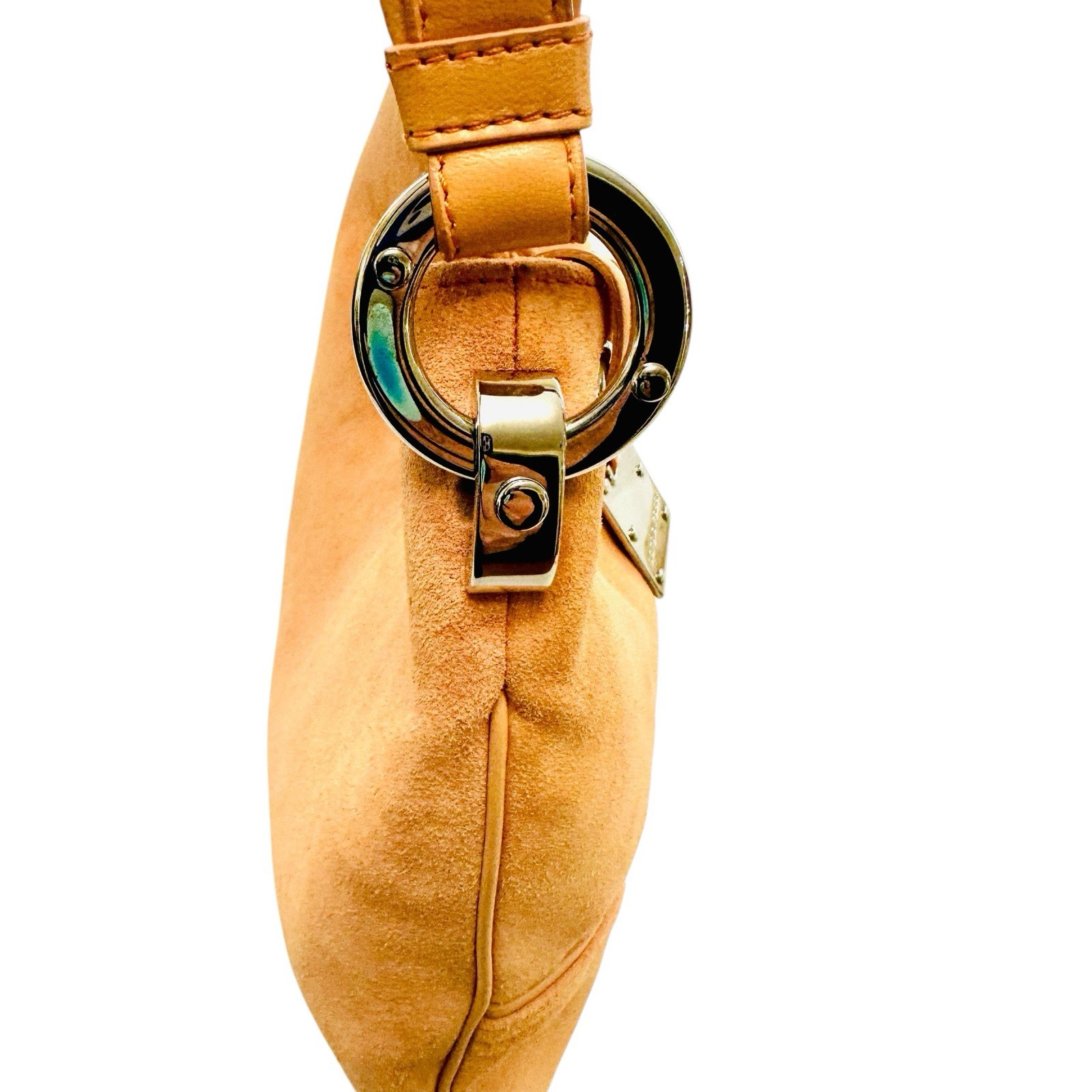 Sergio Rossi Coral Suede Hobo Bag Leather Laced Grommet Shoulder Purse Italy