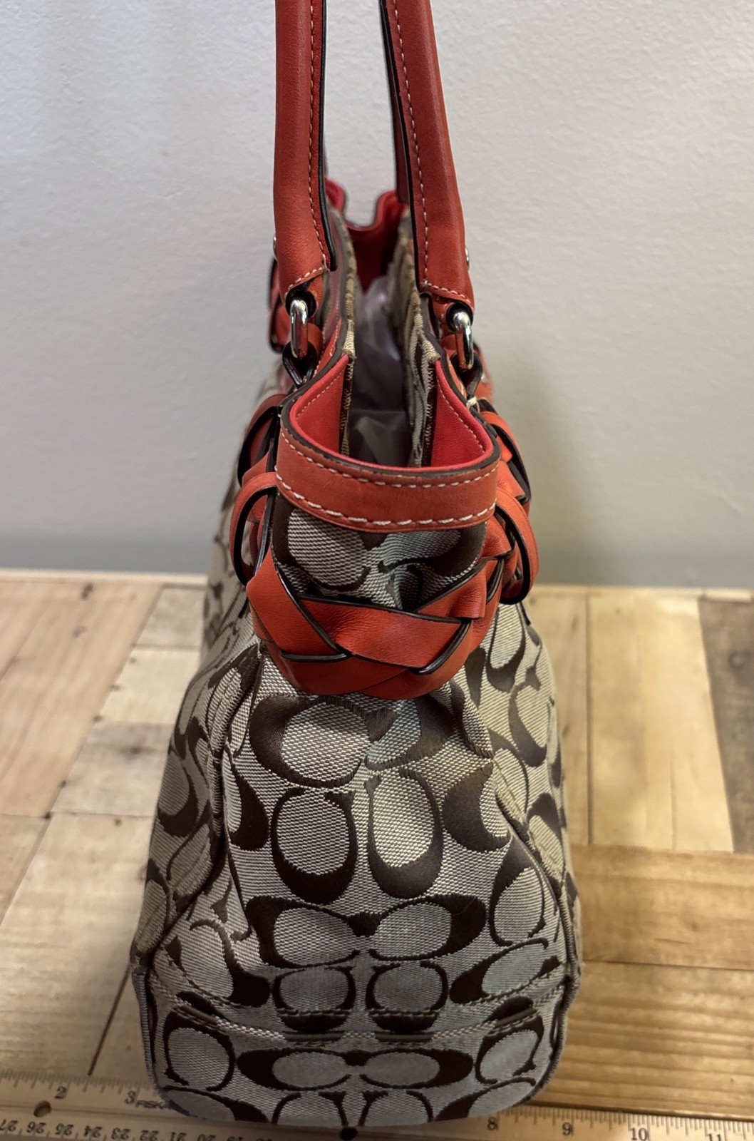 Coach Hampton Signature Logo Braided Leather Carryall Tote Handbag