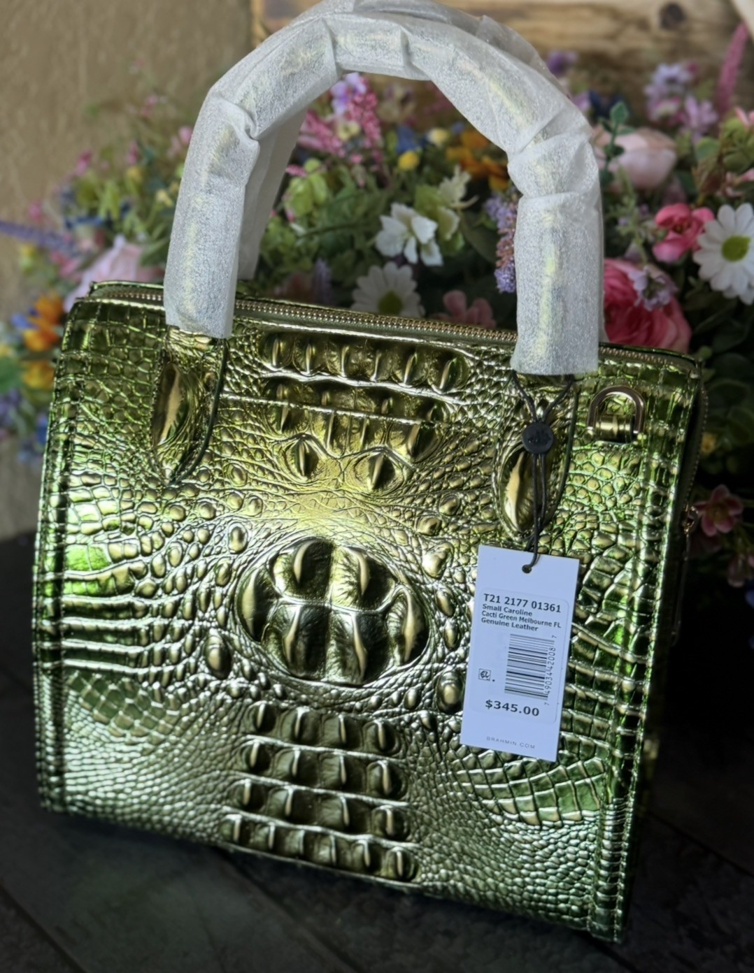 Gorgeous Brahmin Small Caroline cacti green Metallic NWT $345
