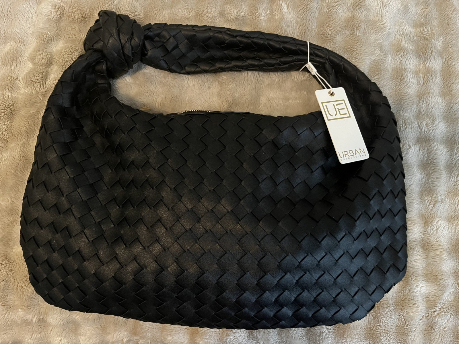 NEW Urban Expressions Black Woven Hobo Bag Knot Handle Vegan Leather Purse wTags