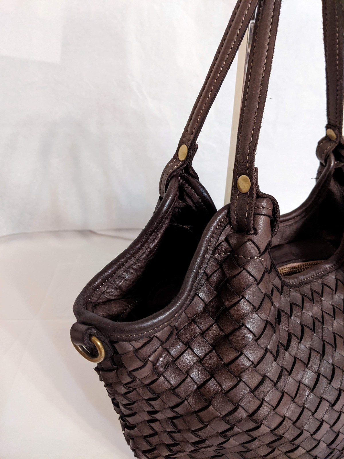 ITALIAN HAND WOVEN GENUINE WASHED LEATHER HANDBAG BAG PURSE – MADE IN ITALY