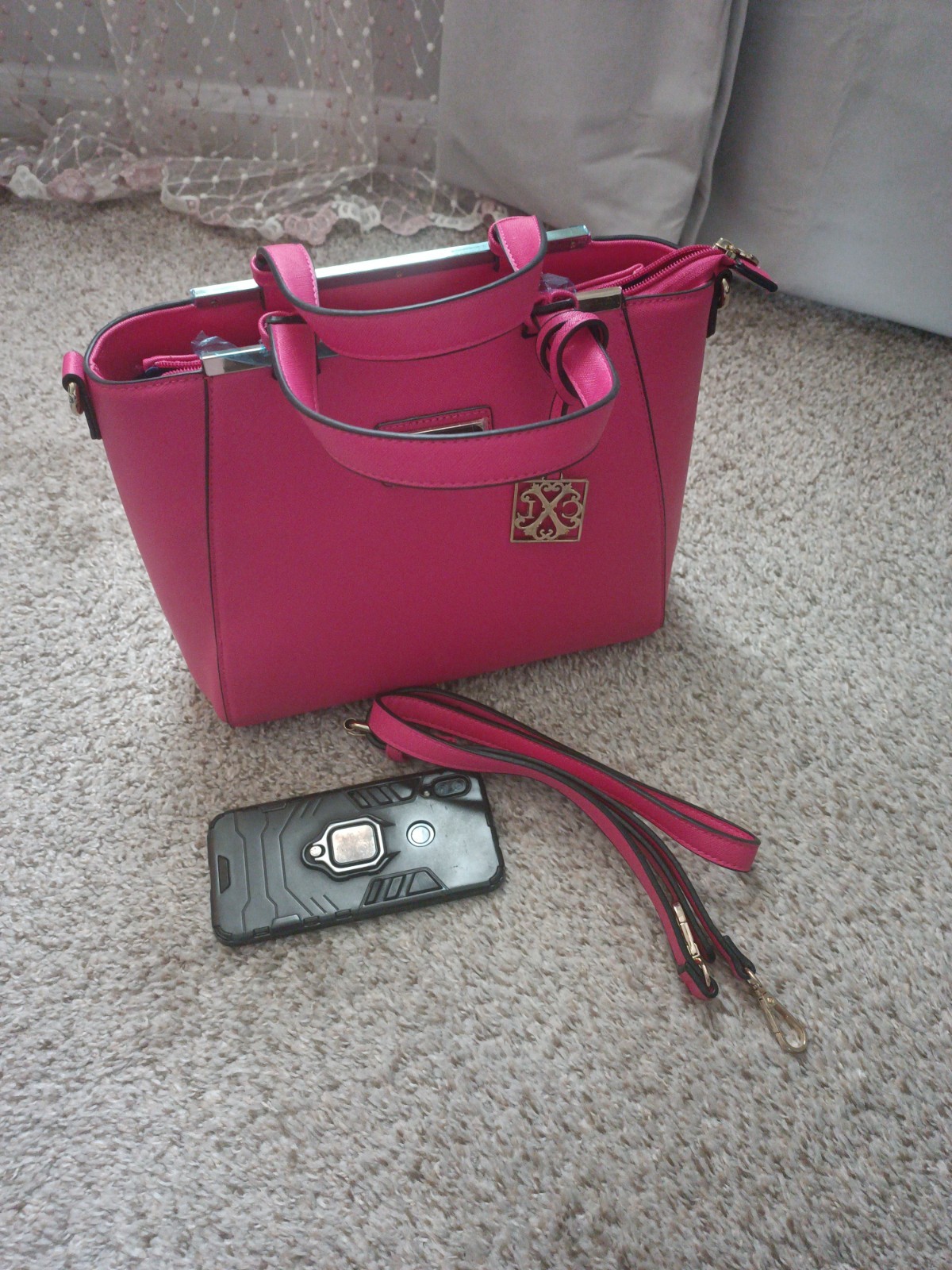 Christian Lacroix Pink Structured Satchel Handbag Gold Hardware Top Handle Purse